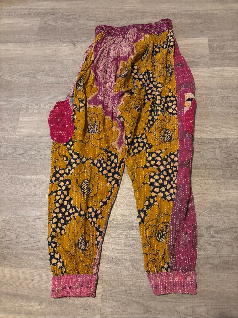 Kantha Bae Harem Pants One Size Multicolor Quilted Floral Patchwork Lagen Boho